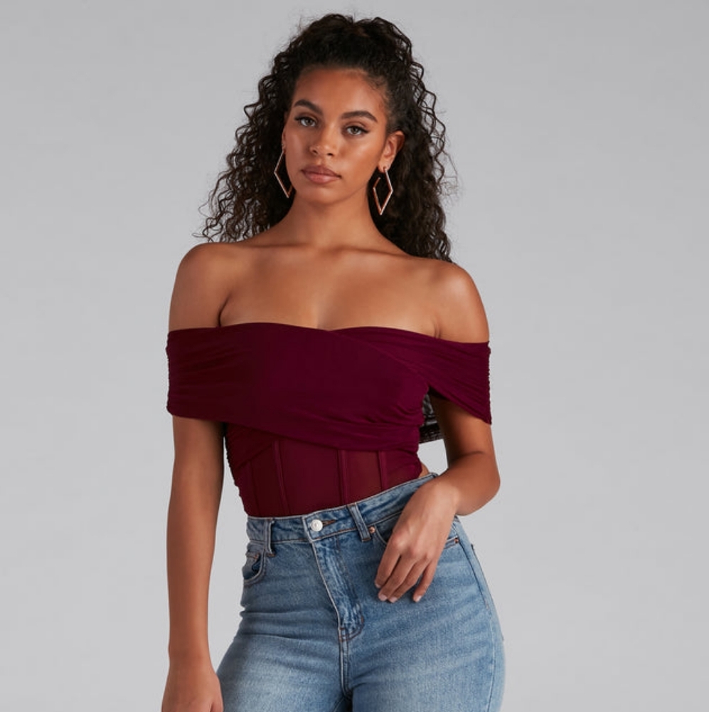 Mesh Corset Bustier Top from Windsor, Red